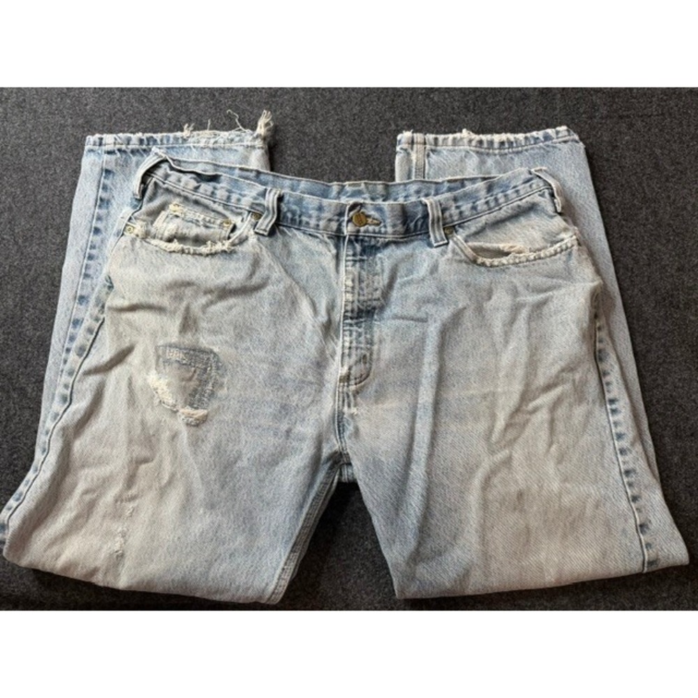Carhartt B460 LVB Relaxed Fit Light Wash Blue Denim Jeans Mens 42x30 Distressed